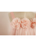 Blush Pink Chiffon Knee Length Flower Girl Dress With Handmade Flowers